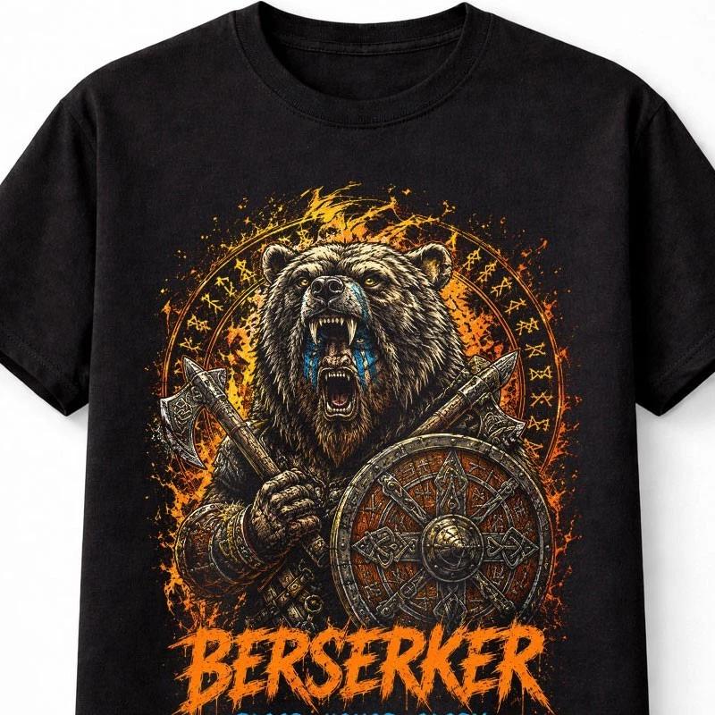 Viking Berserker Bear Warrior Axe Nordic Mythology Unisex TShirt S