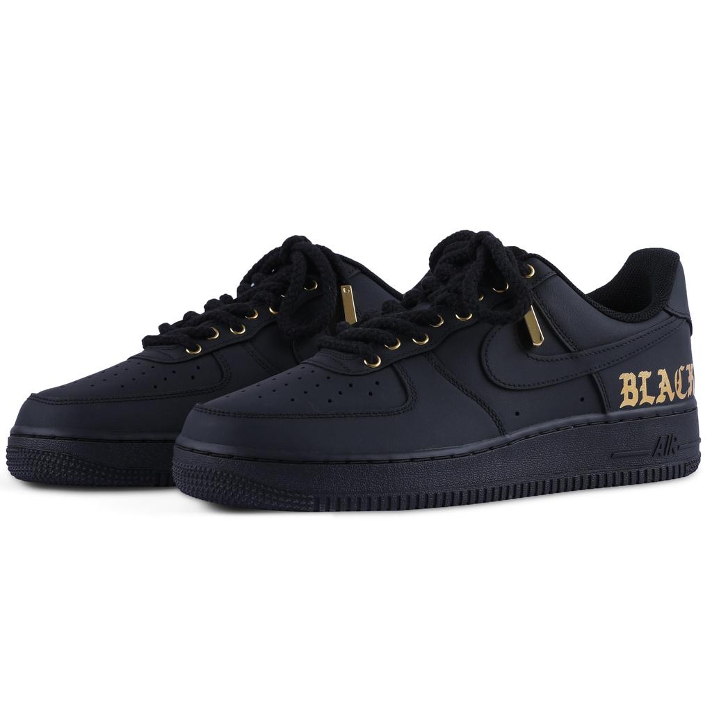 Nike Air Force 1 PU Abrasion Resistant Balance Low top Skateboard Shoes Unisex Black Gold CW2288-001(TEAM55-)