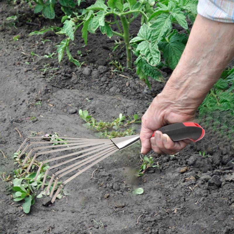 

Hand Rake Small Garden Rake Hand Cultivator Tool Short Metal Soil Tiller Manual Weeding Gardening Tool For Planting Lawn Yard CHINA