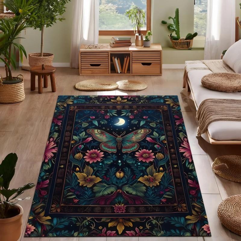 Luna Moth Rug Mystic Butterfly Rug Moonlit Floral Decor Carpet Living Room Rug Floral Home Garden Rug Gothic Floral Decor