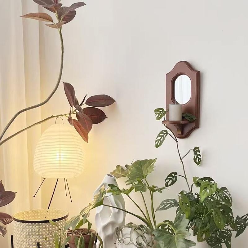 Vintage Wood Candlestick Wall Mirror Hanging Candle Holder Wall Decoration Wall Rack Wall Mirror With Shelf Home Decoration