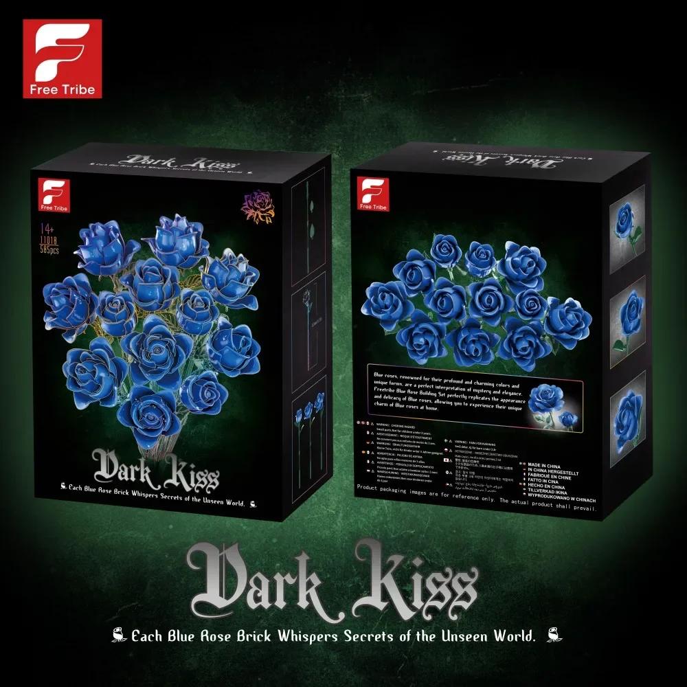 12 blaue Rosenblüten Bausteine Blumenstrauß Modell Ziegel Heimdekoration Kinder DIY Lernspielzeug Mädchen Romantische Geschenke