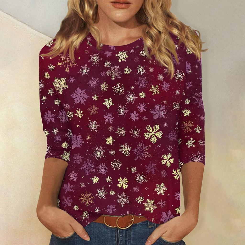Women's Fashion Casual Christmas Printed Round Neck Long Sleeve Pullover Top
