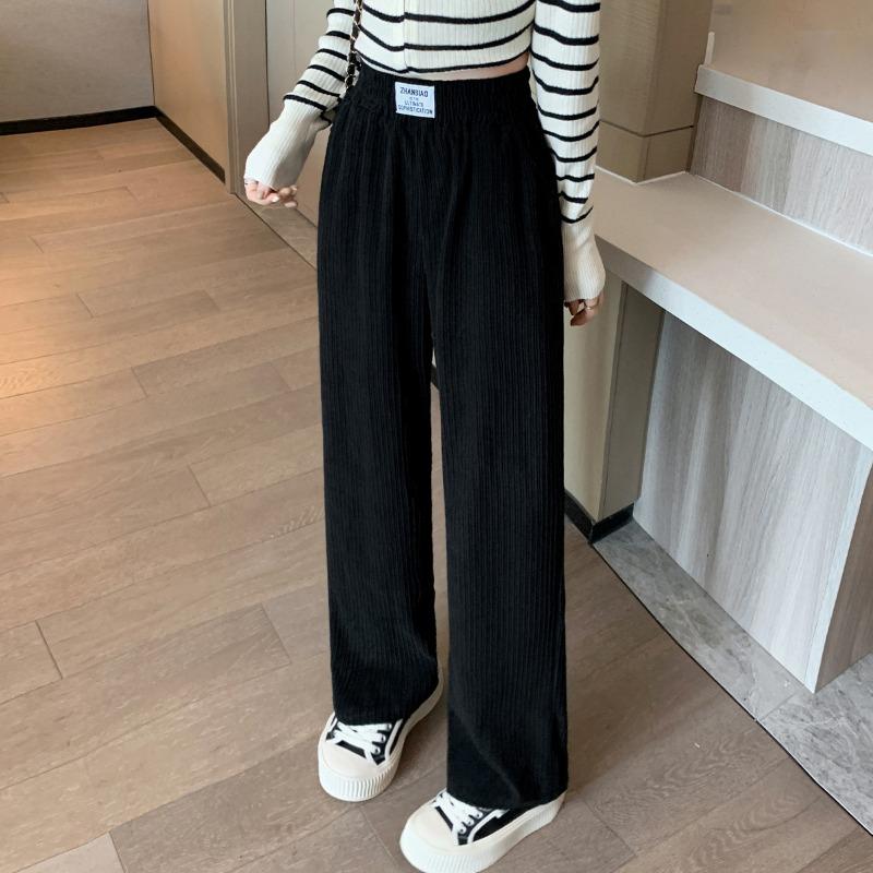 Chenier Wide-leg Pants Women's Autumn and Winter Fleece Thickened High-waisted Loose Straight Pants Casual Floor-mopping Trousers