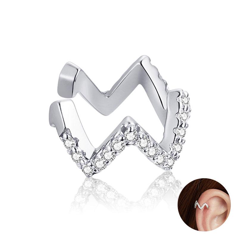 BAMOER 925 Silver Mono Clip Earrings for Girl CZ Platinum Plated Ear Cuffs Non Piercing for Women Wedding Party Jewelry