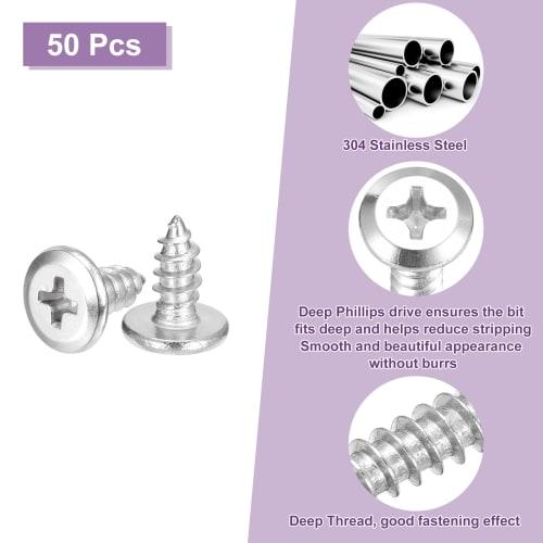 uxcell M5x12mm Flat Head Drive Self-Tapping Screws, 304 Stainless Steel Cross Drive Fastener Screws, Silver, Pack of 50
