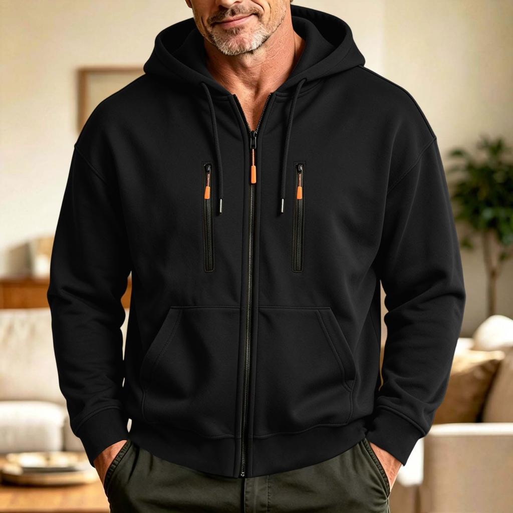 Herren Zip-Up Hoodie mit mehreren Taschen, Athletisches Lässiges Sweatshirt