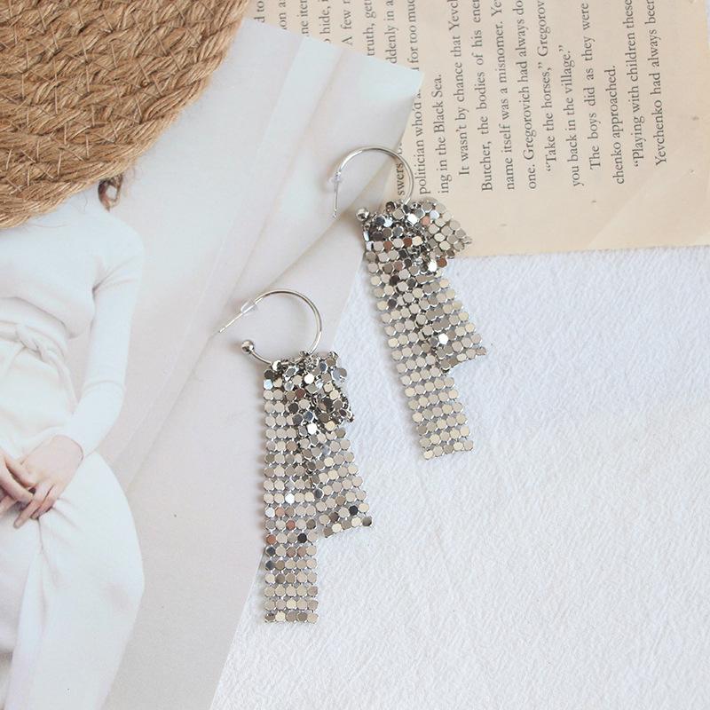 Exquisite S925 Silver Needle Sequin Tassel Dangle Earrings - Elegant European & American Fashion Long Hoops
