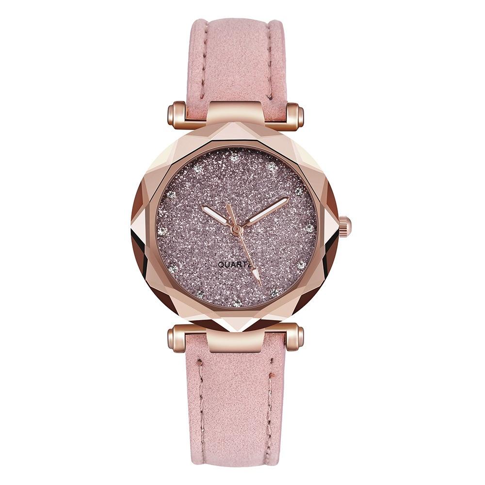

New Arrival Starry Silver Powder Surface Watch Women s Quartz Watch With Frosted Leather Strap Dropshipping And Wholesale StyleA