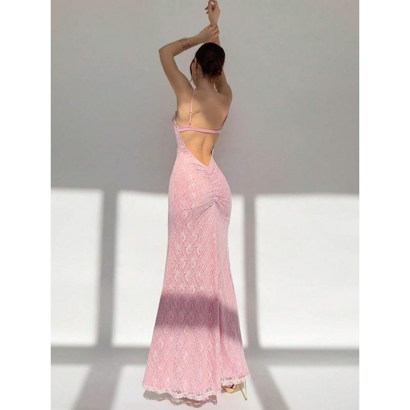 Europe, America 2026 summer new pure desire sexy pink lace sexy halter dress XS
