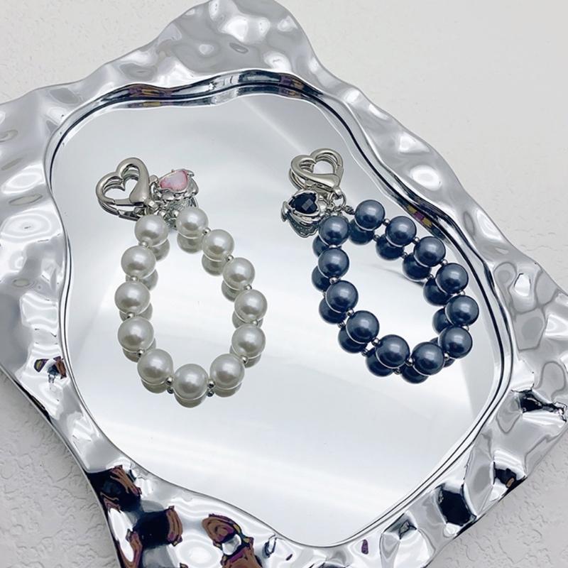 Fashion Pearls Hoop Heart Pendant Phone Case Straps Lanyard Pocket Keychain Strap Backpack Charm Car Key Decoration Chain