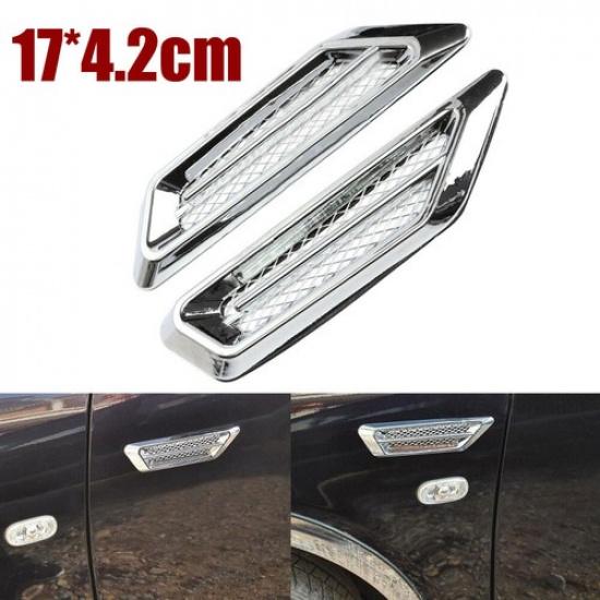 1 Pair 17*4.2cm Plastic Chrome Car SUV Air Flow Fender Side Vent Sticker Decor