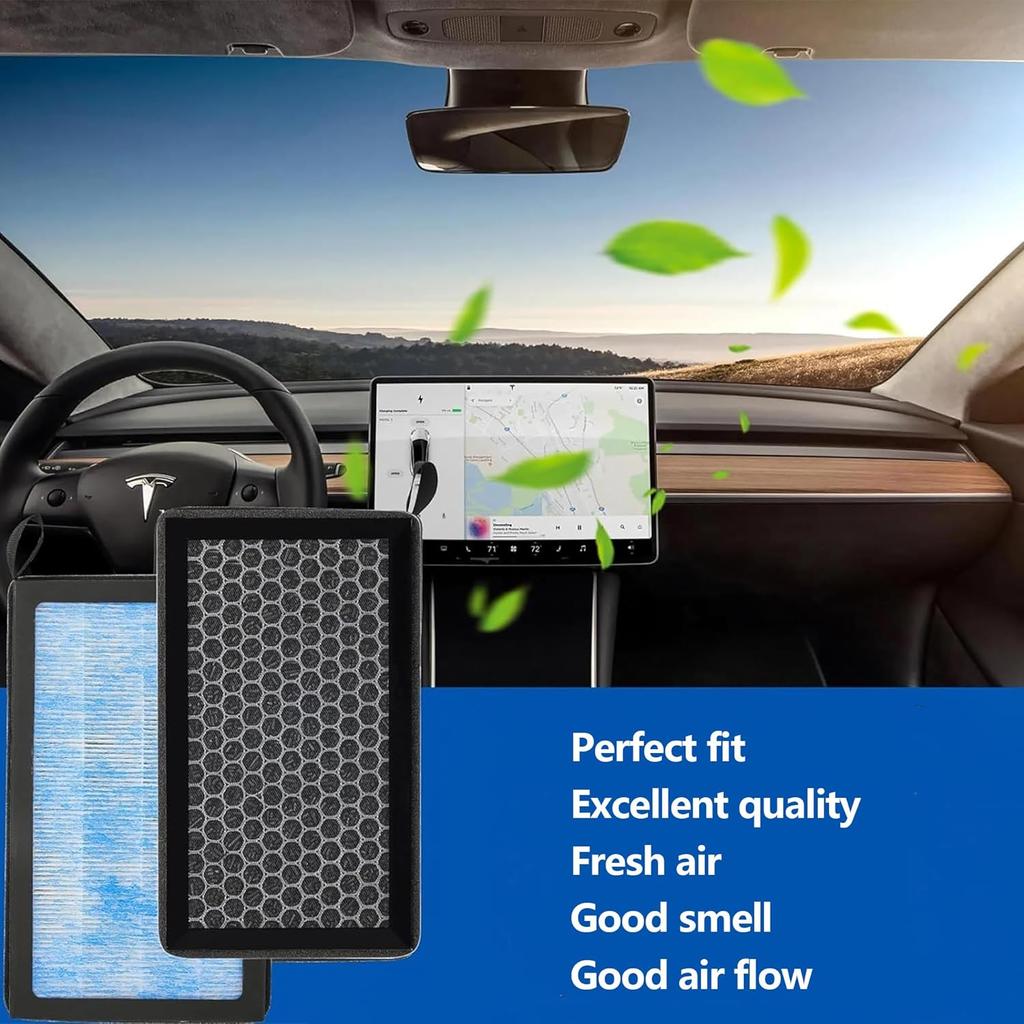 Upgraded HEPA Cabin Air Filter For Tesla Model 3 & Model Y Air Filter For Tesla (2016-2025) 2 Pack With Upgraded Activated Carbon High Efficiency