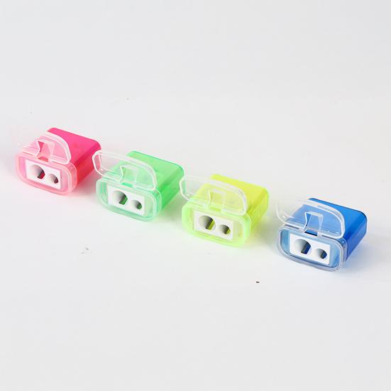 Dual-Hole Pencil Sharpener 4 Color Transparent Plastic Sharpener for Standard Jumbo Pencils Kid-Friendly Portable Pencil Sharpener with Cover