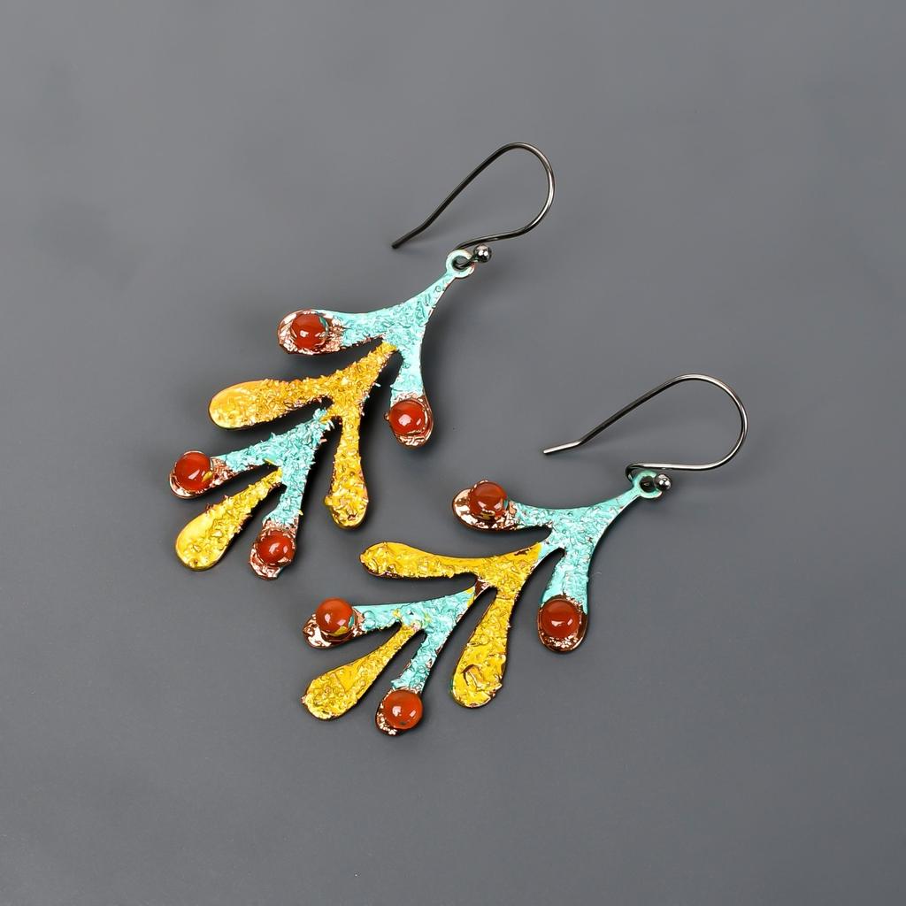 Carnelian Gemstone Drop Multi Electroformed Hook Earrings Jewelry Silver Finish V-99