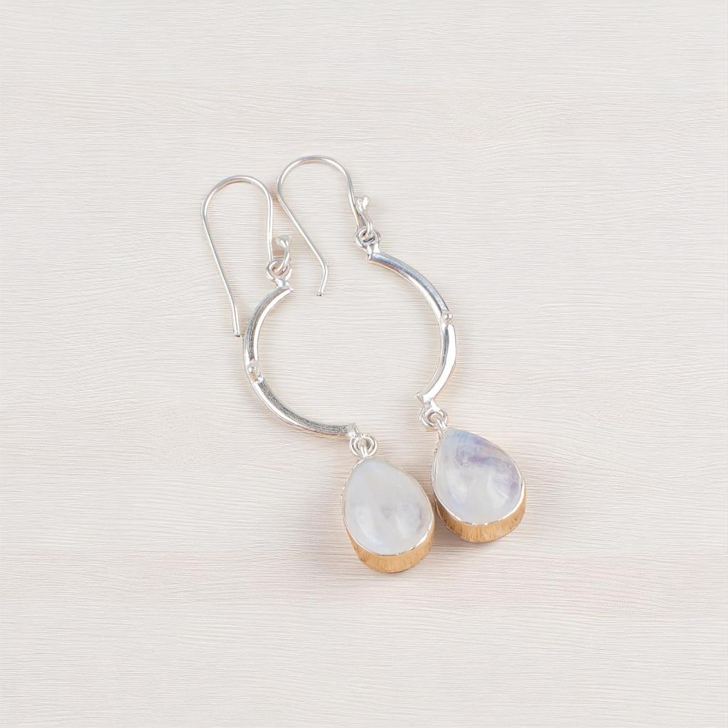 Rainbow Moonstone Gemstone 925 Sterling Silver Jewelry Handmade Earrings 2.60" EE-43-30
