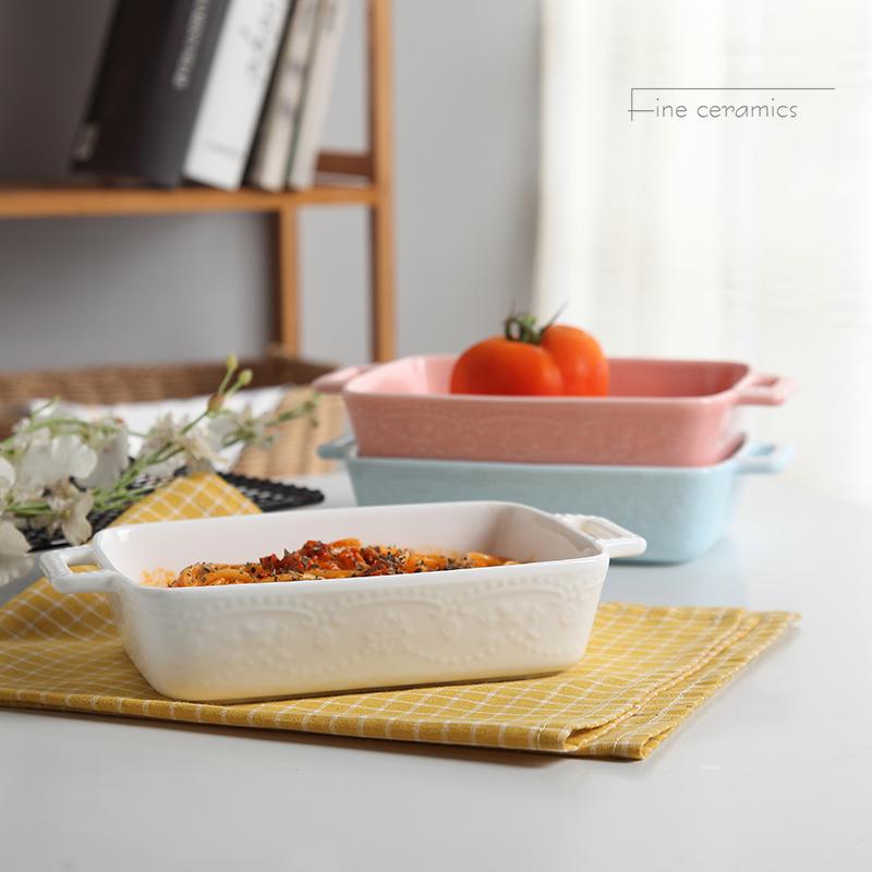 8inch, color embossed porcelain baking tray, ceramic oven tray, baking dish, bbq plate, buffet serving nordic pasta, salad plate
