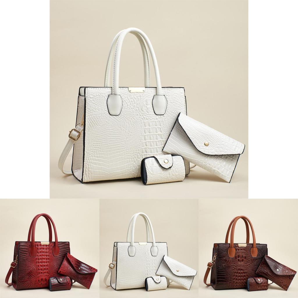 Fashion Solid Color Crocodile Texture Women Casual Shoulder Bag Three Piece Set For Daily Use And Office Commuting