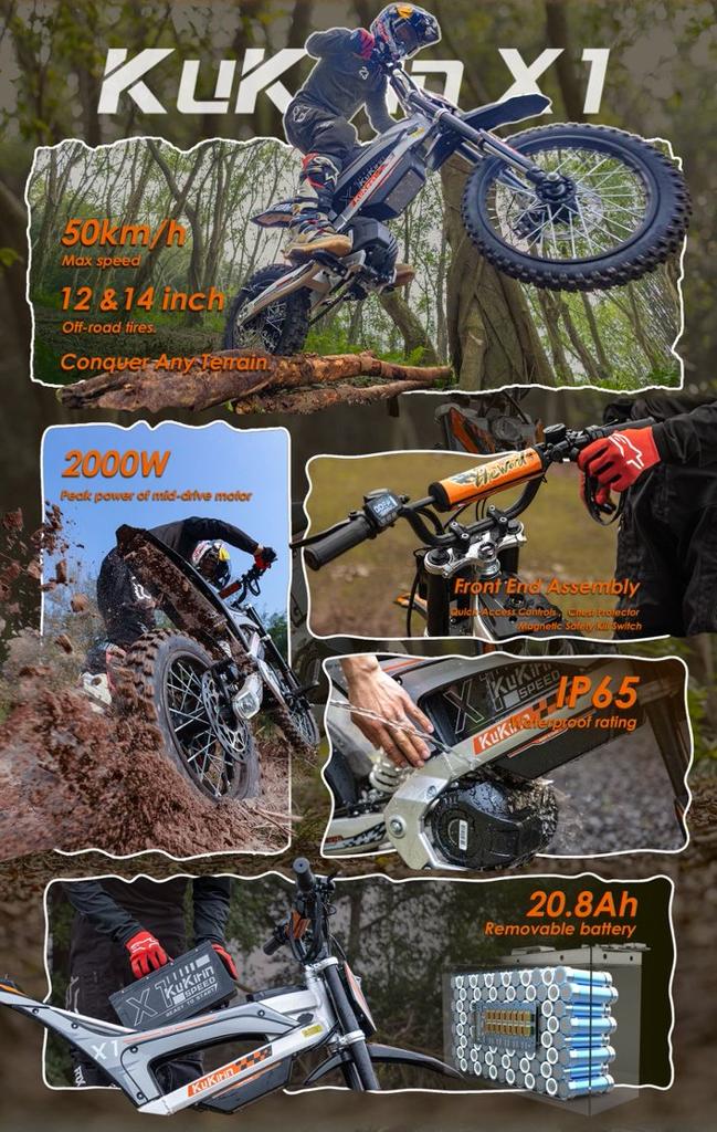 Kukirin X1 piek 2000W48V20,8Ah Volledige Ophanging Falcon 3-Snelheid Systeem Max 50km/u Off-road E-Motorfiets