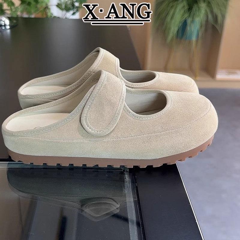 

Женские туфли-шлепанцы из коровьей кожи на толстой подошве, летние новые ленивые туфли на одном педале, сандалии 40