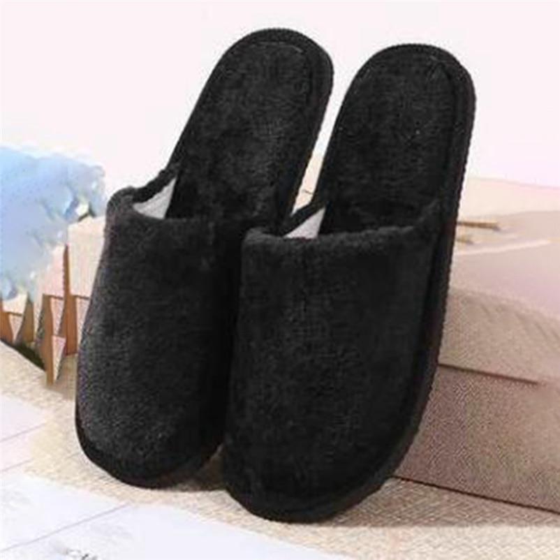 Non-slip Comfortable Winter Couples Solid Color Warm Home Plush Flat Candy Color Slippers