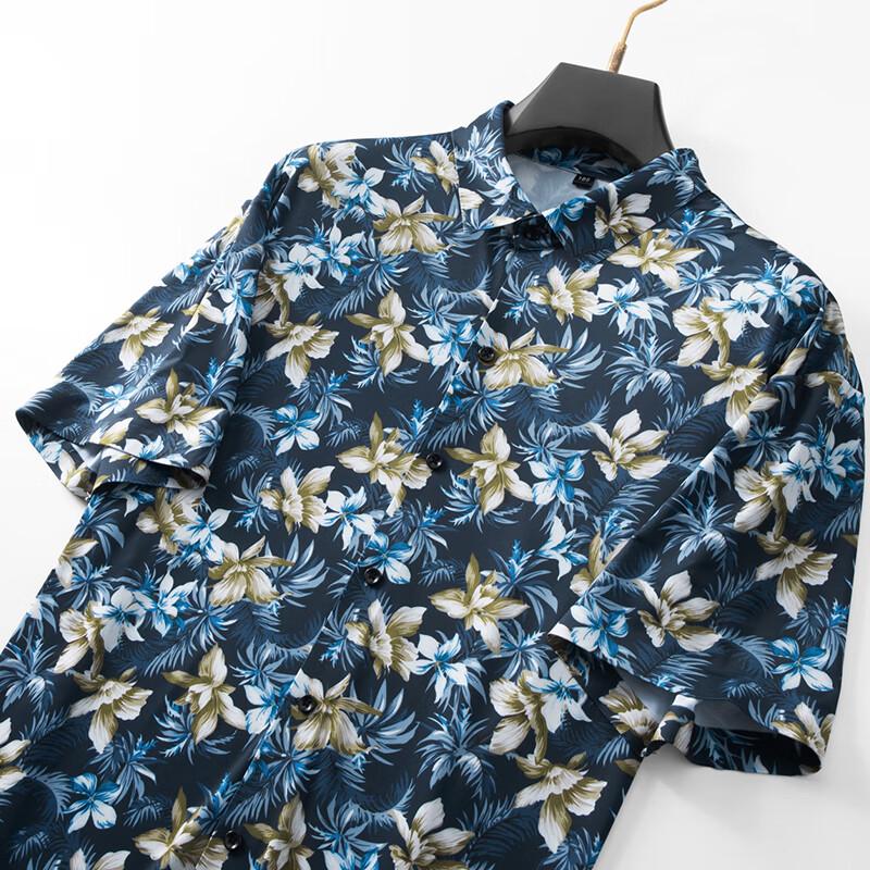 DIBENZE Men's Summer Casual Floral Short-Sleeve Shirt