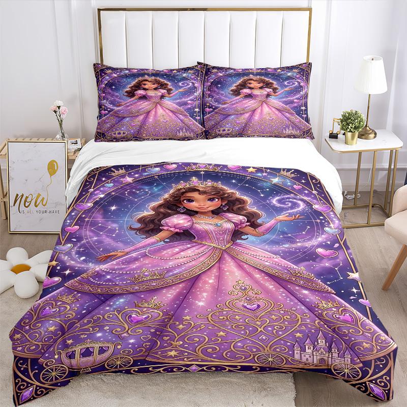 Princess Magical Gown Print 3Pcs Bedding Setduvet Cover With 2 Bedropillowcase Home Birthday Gift