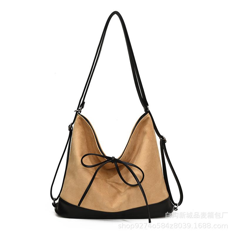 Large Capacity Bow Backpack Women's 2025 New Retro Commuter Shoulder Bag Matte Messenger Tote Bag Tide