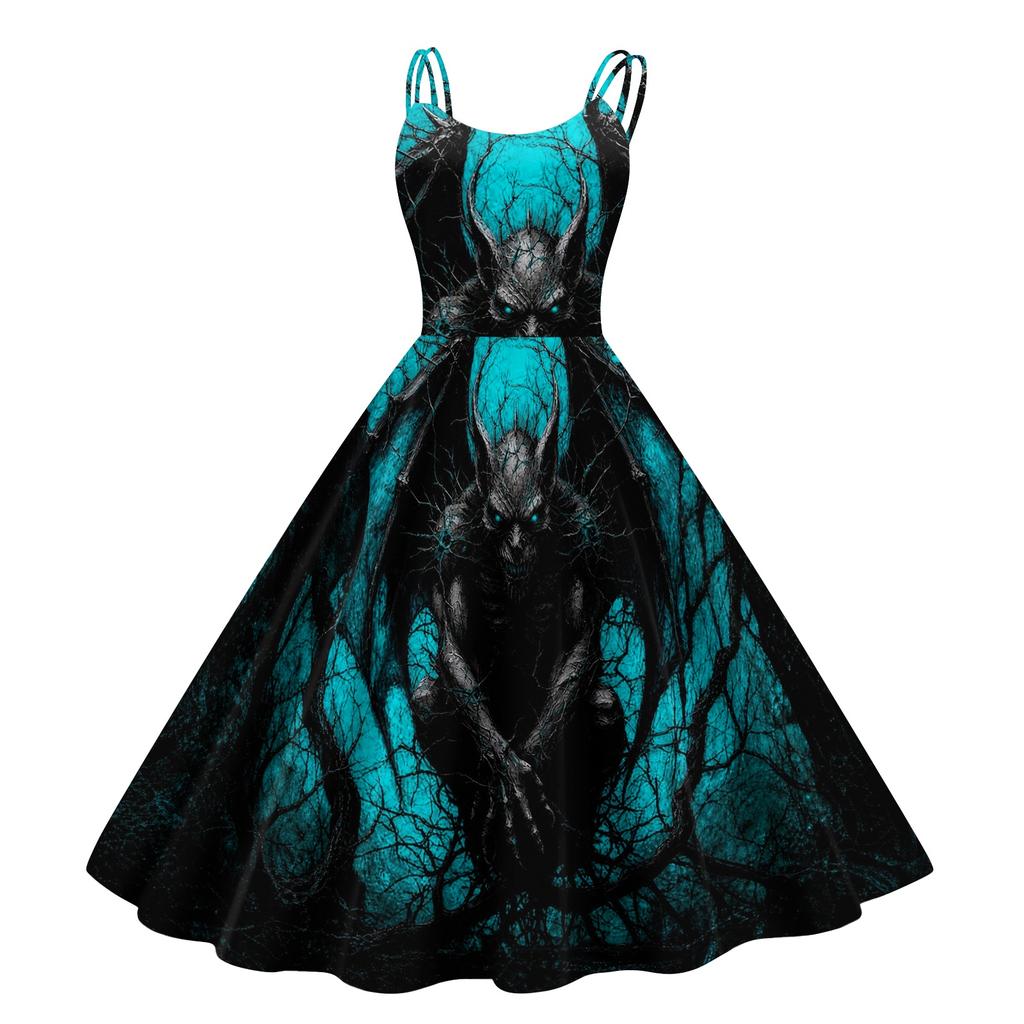 Women's Halloween Print Off-Shoulder Spaghetti Strap Dress
