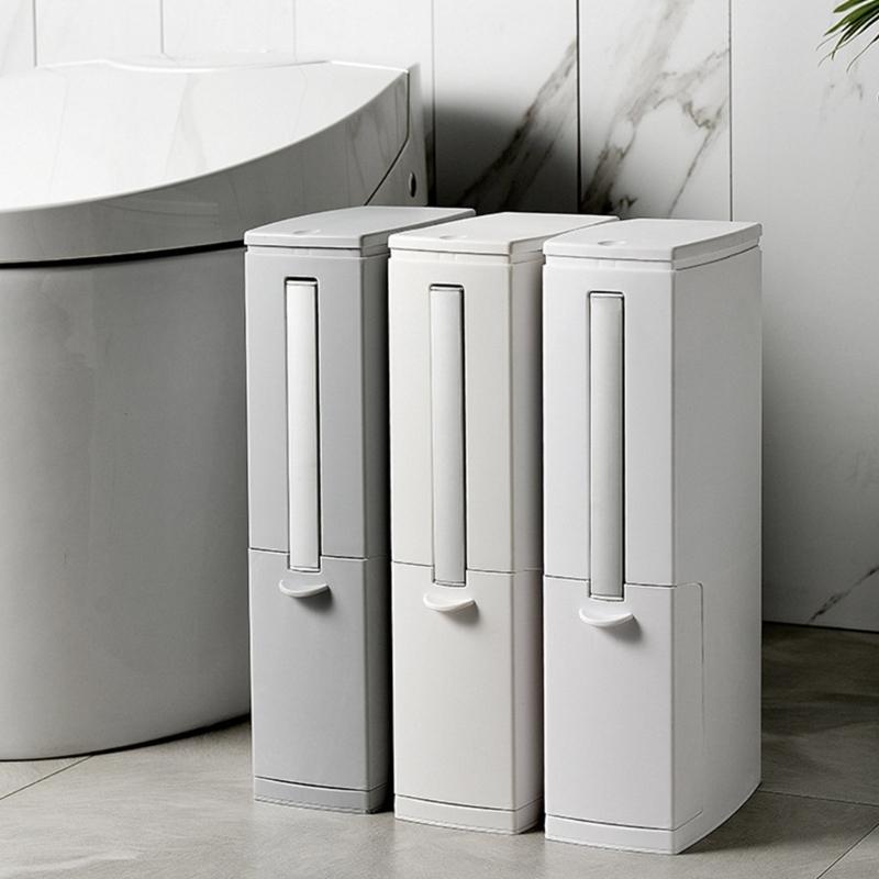 Plastic Garbage Can with Press Type Opening Large Capacity Trash Can Waste Bin Toilet Brush for Daily Disposal Need