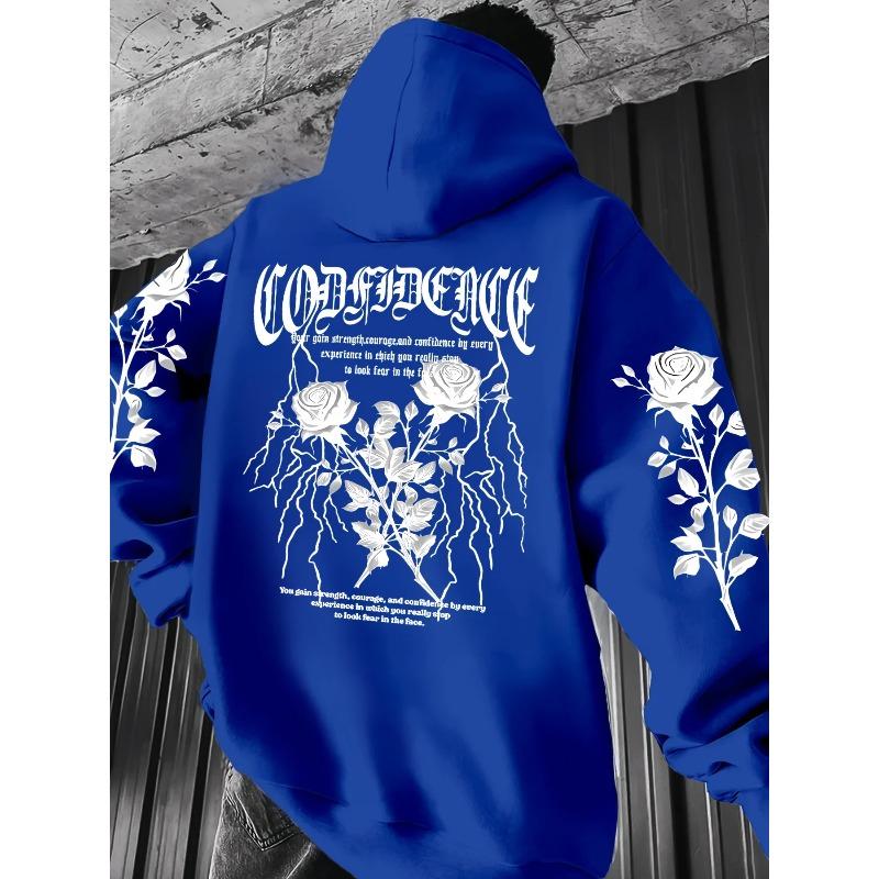 2025 European and American Men's Gothic Rose Letter 3D Printed Soft Hooded Sports Shirt Outdoor Street Style Top