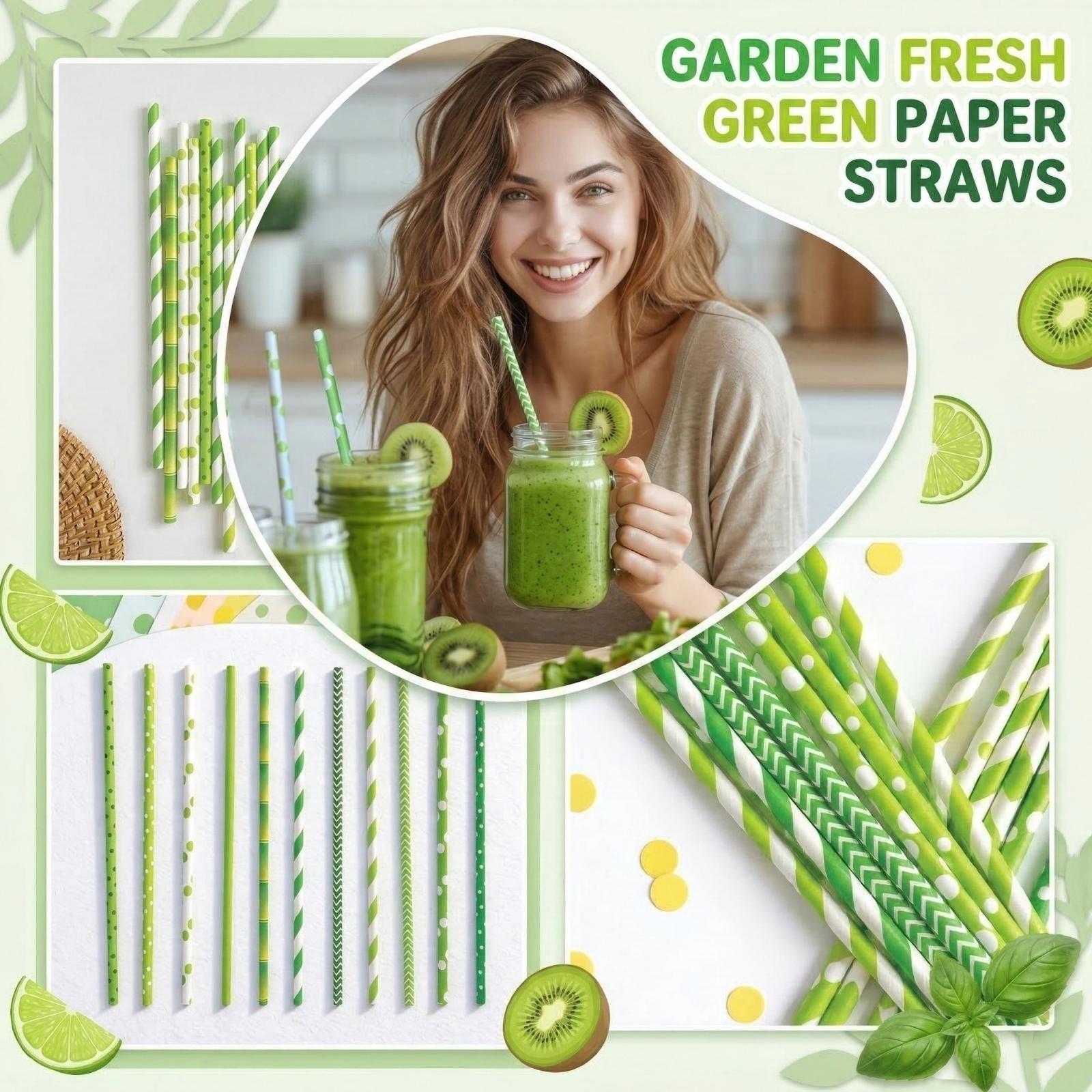

Kraft Paper Straws, Colorful Striped, Perfect For Party Decorations, Desserts, Pastries, Bars, And Drinks. 100 Pieces. One Size зелёный