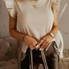 Sommer einfarbiges T-Shirt mit Bindebändern, Rüschen und Rückenausschnitt