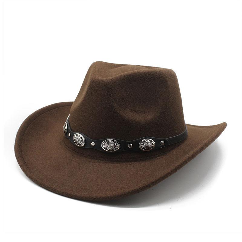 Punk Cowboy Top Hat Woolen Felt Hat Men'S And Women'S Jazz Hat British Style Metal Belt Retro Top Hat
