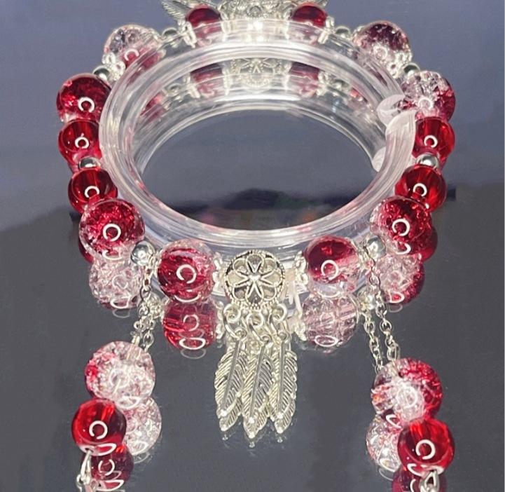 Bohemian Sweet  Beaded Bracelet for Women Girls Pink Color Imitation Jade Crystal Hand Jewelry Birthday Party Gifts