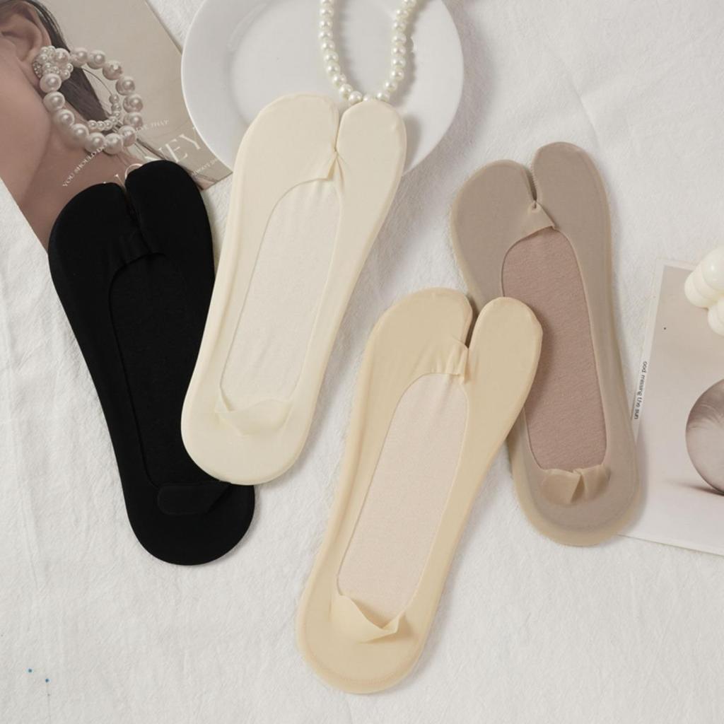 1/3 Pairs Women's Toe Splitting Invisible Boat Socks Ice Silk Non-Slip Low Cut Thin Breathable Sweat Absorbing Socks