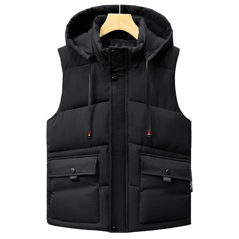 Herbst und Winter Dick Reißverschluss Einfarbig Kapuze Lässig Slim Fit Seitentasche Weste Herren