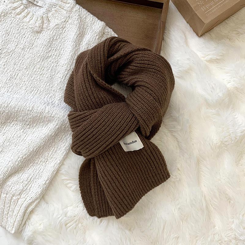 Scarf women's new winter versatile solid color soft waxy knitted wool short scarf warm scarf