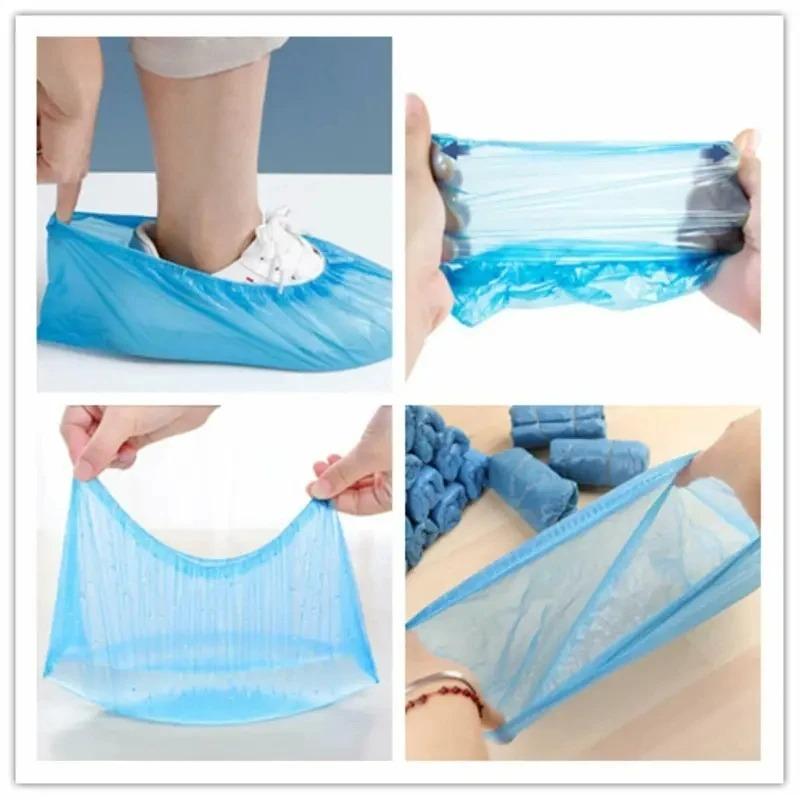 100/300PCS Disposable Waterproof Shoe Cover Plastic Non-slip Foot Cover Indoor PE Padded Shoe Cover