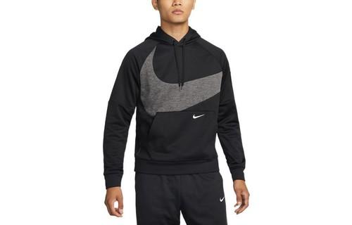 Nike Logo Print Drawstring Hoodie Long Sleeve Sweatshirt M чёрный