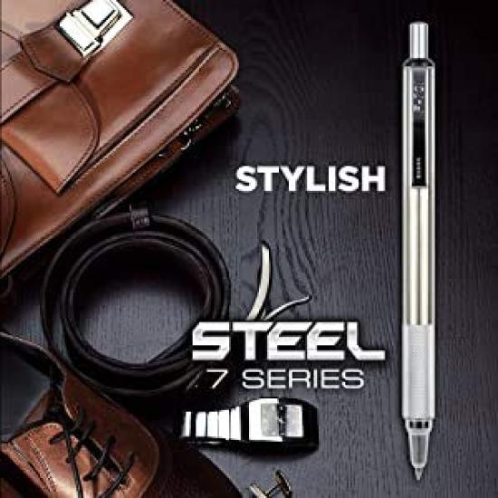 Zebra Metall-Kugelschreiber Fein Edelstahlstift mit gerändeltem schwarzem Zebra F701 Einziehbarer silberner Metallstift mit zwei schwarzen Tinten Produkt 21213ELG F-701