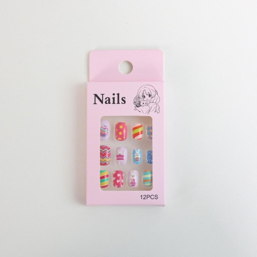 

Детские рождественские накладные ногти с бантиком, кроликом, цветком, детские накладные ногти для наращивания, студенческие 12Pcs StyleG