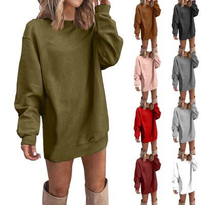 Women's Solid Thickened Oversize Loose Long Sweatershirt Sweater Dress Disappearing Lower Body