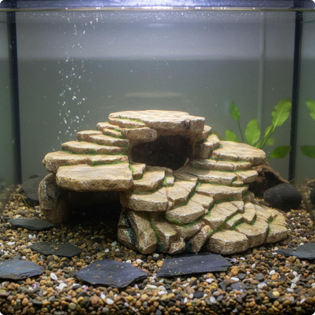 Turtle Basking Platform Resin Craft Turtle Sunning Dock Rock Hideout Cave Multi-Level Design Pet Habitat Decor