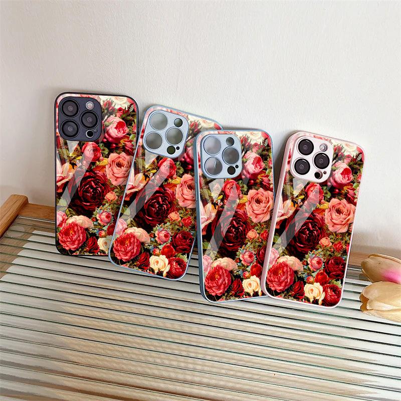 Full screen rose for iPhone17ProMax metallic paint glass mobile phone protective case 17 all-inclusive fine hole factory