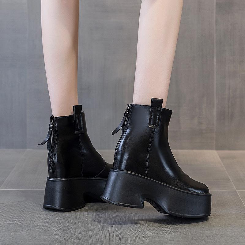 Thick-soled Martin Boots for Women In the Autumn and Winter of 2025, the New Super High Heel Height Increase of 11 Cm, Solid Color Fashion Boots Ar