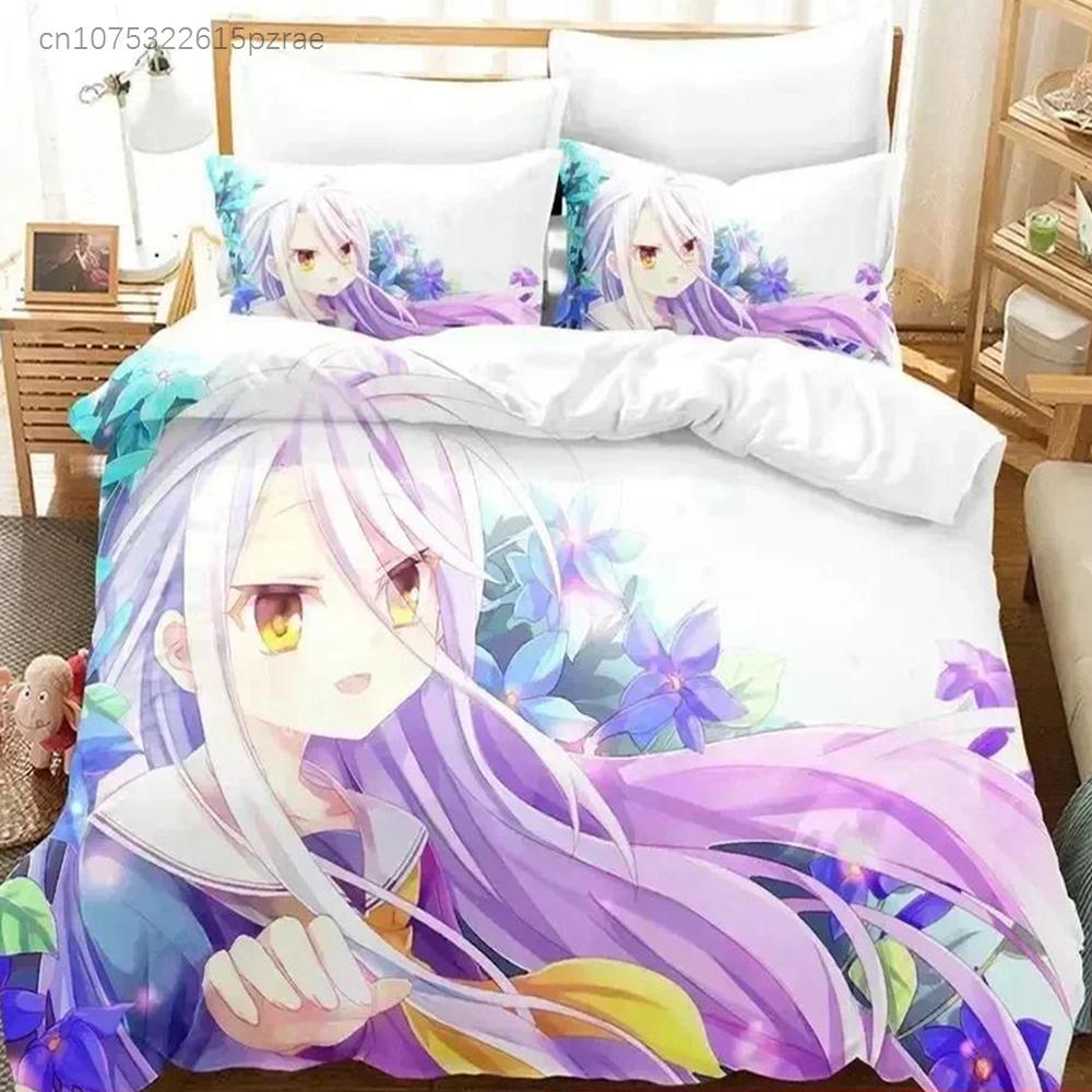Top 3D Anime No Game No Life Bedding Set Printed Bed Set With Pillowcase Bed Duvet Cover Soft Queen King Size Bedclothes Home