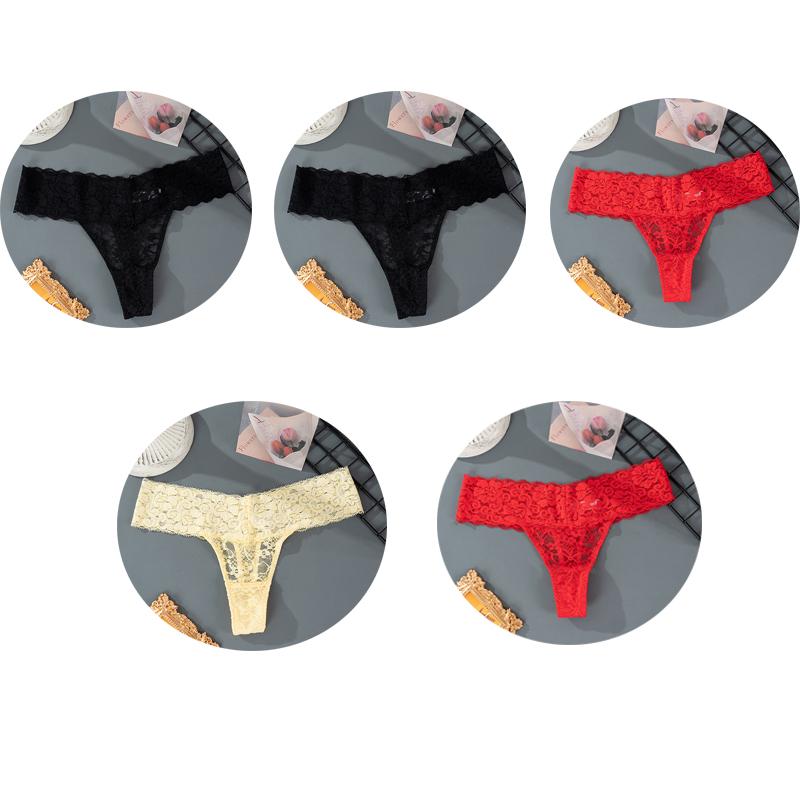 

5 шт., M-2XL, большие размеры, трусики-стринги для женщин, кружевное нижнее белье с цветочным принтом, прозрачные женские трусы, женское нижнее белье 2XL