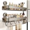 Modern Minimalist Suction Cup Bathroom Shelf With Hooks For Home Organization