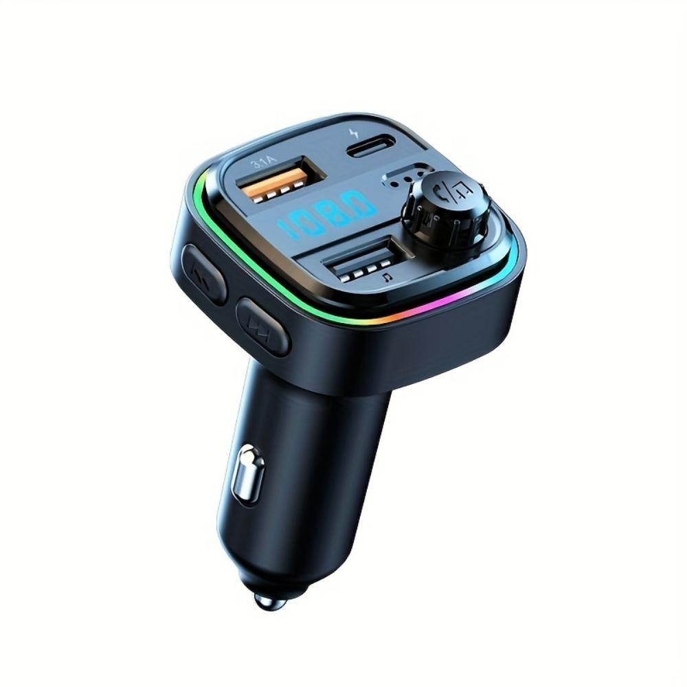 Car Bluetooth 5.3 FM Transmitter Dual USB Type-C 3.1A Fast Charger AUX Audio Adapter Car Kit with Handsfree MP3 Modulator Player